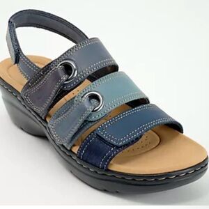 🛑SOLD🛑 Clarks Collection Women Leather Sandals Merliah2 Bali Navy Multi Size 6M